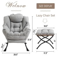 Welnow Lazy Chair With Ottoman Modern Lounge Accent Chair With Armrests And A Side Pocket Leisure Sofa Chair Set Reading Chai