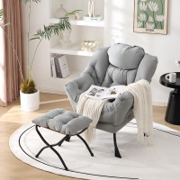 Welnow Lazy Chair With Ottoman Modern Lounge Accent Chair With Armrests And A Side Pocket Leisure Sofa Chair Set Reading Chai