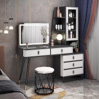 Makeup Table Large Vanity Desk with Full-Length Mirror, Makeup Vanity with Lights and 5 Drawers,dressing table Vanity Table Set with Mirror Cabinet and Storage Shelves ( Color : Black , Size : 100CM