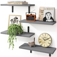 Fixwal Grey Floating Shelves For Wall 4 Sets Wood Shelves Farmhouse Wall Shelf Wall Mounted Floating Shelves For Bedroom Decor