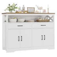 Hostack 47 Modern Farmhouse Sideboard Buffet Cabinet Wood Buffet Storage Cabinet With Drawers Shelves Large Coffee Bar Cab