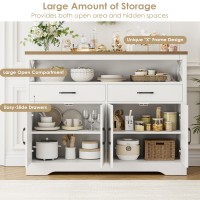 Hostack 47 Modern Farmhouse Sideboard Buffet Cabinet Wood Buffet Storage Cabinet With Drawers Shelves Large Coffee Bar Cab