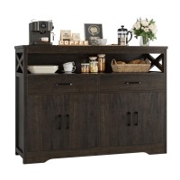 Hostack 47 Modern Farmhouse Sideboard Buffet Cabinet Wood Buffet Storage Cabinet With Drawers Shelves Large Coffee Bar Cab