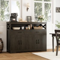 Hostack 47 Modern Farmhouse Sideboard Buffet Cabinet Wood Buffet Storage Cabinet With Drawers Shelves Large Coffee Bar Cab