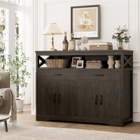 Hostack 47 Modern Farmhouse Sideboard Buffet Cabinet Wood Buffet Storage Cabinet With Drawers Shelves Large Coffee Bar Cab