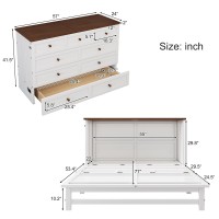 Biadnbz Full Size Murphy Bed Chest With Charging Station And Large Storage Drawer, Solid Pine Platform Bedframe, Foldable, For Home Office Small Room, White+Walnut