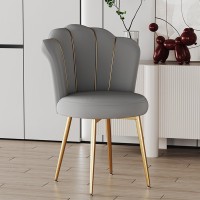 Velvet Dining Chair With Petal Backrest Vanity Reception Chair With Metal Legs Padded Leisure Chair For Dining Room Living Room Bedroom Height Adjustable,Light Pink (Color : Grey)