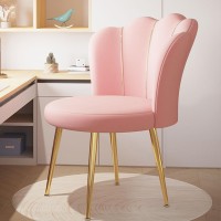 Velvet Dining Chair With Petal Backrest Vanity Reception Chair With Metal Legs Padded Leisure Chair For Dining Room Living Room Bedroom Height Adjustable,Light Pink (Color : Grey)