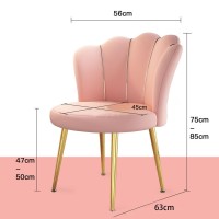 Velvet Dining Chair With Petal Backrest Vanity Reception Chair With Metal Legs Padded Leisure Chair For Dining Room Living Room Bedroom Height Adjustable,Light Pink (Color : Grey)