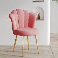 Velvet Dining Chair With Petal Backrest Vanity Reception Chair With Metal Legs Padded Leisure Chair For Dining Room Living Room Bedroom Height Adjustable,Light Pink (Color : Pink)