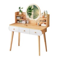 Bedroom Vanity Dressing Table With Smart Touch Light Mirror, Simple Dresser Table And Bedside Table Integrated Vanities Desk Storage Cabinet With Drawers With Multi-Layer Storage Shelves