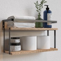 Richer House Duallevel Guardrail Floating Shelves Rustic Wood Shelf Wall Mounted Over Toilet Paper Storage Shelf For Bathroom