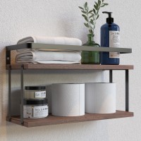 Richer House Duallevel Guardrail Bathroom Shelves Wood Floating Shelf Wall Mounted Over Toilet Paper Storage Shelf For Bathro