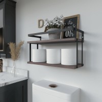 Richer House Duallevel Guardrail Bathroom Shelves Wood Floating Shelf Wall Mounted Over Toilet Paper Storage Shelf For Bathro