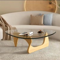 Short Table Coffee Tables ,Triangle Glass Coffee Table With Irregular Oak Base, Mid-Century Modern End Table,Small Coffee Tables,For Livingroom Study Room Office Hotel Balcony (Color : Transparent Gl