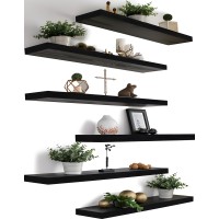 Yywuojj Wood Floating Shelves For Wall Decor Rustic Wall Shelves For Bedroom Bathroom Kitchen Living Room Set Of 6 Black 24 In