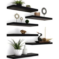 Yywuojj Wood Floating Shelves For Wall Decor Rustic Wall Shelves For Bedroom Bathroom Kitchen Living Room Set Of 6 Black