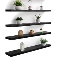 Yywuojj Wood Floating Shelves For Wall Decor Rustic Wall Shelves For Bedroom Bathroom Kitchen Living Room Set Of 4 Black 36 In