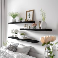 Yywuojj Wood Floating Shelves For Wall Decor Rustic Wall Shelves For Bedroom Bathroom Kitchen Living Room Set Of 4 Black 36 In