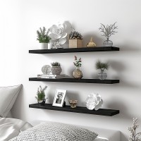 Yywuojj Wood Floating Shelves For Wall Decor Rustic Wall Shelves For Bedroom Bathroom Kitchen Living Room Set Of 4 Black 36 In