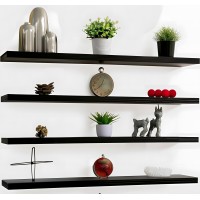 Yywuojj Wood Floating Shelves For Wall Decor Rustic Wall Shelves For Bedroom Bathroom Kitchen Living Room Set Of 4 Black 48 In