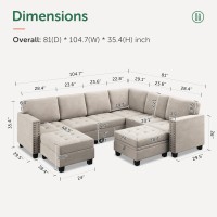 Honbay Velvet Modular Sectional Sofa L Shaped Sofa Couch With Storage Top Tray Ottoman U Shape Sectional Couch For Living Room