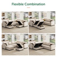 Honbay Velvet Modular Sectional Sofa L Shaped Sofa Couch With Storage Top Tray Ottoman U Shape Sectional Couch For Living Room