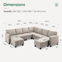 Honbay Velvet Convertible Sectional Couch U Shaped Sectional Sofa With Chaise Modular Sectional With Storage Ottoman Corner Cou