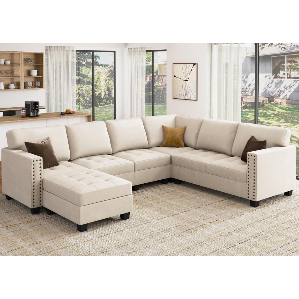 Honbay Velvet Convertible Sectional Sofa Modular L Shaped Couch With Storage Ottoman Corner Sectional Couch With Reversible Cha