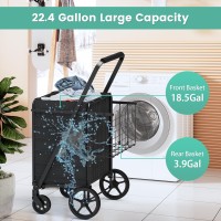 Shopping Carts For Groceries Encrypted Bottom Grocery Cart With Waterproof Liner Lightweight Folding Utility Cart With Rolling