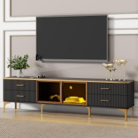 Merax Stylish Led Tv Stand For Televisions Up To 78 Entertainment Center With Brown Glass Storage Cabinet Marbleveined Tabl