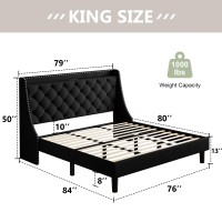 Feonase King Size Bed Frame With Luxury Wingback And Fast Charging Station King Upholstered Button Tufted Storage Headboard Plat