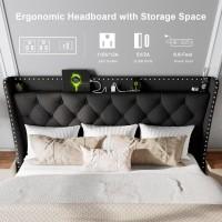 Feonase King Size Bed Frame With Luxury Wingback And Fast Charging Station King Upholstered Button Tufted Storage Headboard Plat