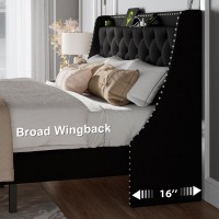 Feonase King Size Bed Frame With Luxury Wingback And Fast Charging Station King Upholstered Button Tufted Storage Headboard Plat