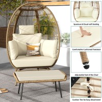 YITAHOME Wicker Egg Chair with Ottoman, Outdoor Egg Shaped Chair for Indoor, 626lbs Capacity Oversized Basket Chair with Cushions, Egg Chair Set with Footrest for Patio Bedroom (Beige)