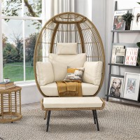 YITAHOME Wicker Egg Chair with Ottoman, Outdoor Egg Shaped Chair for Indoor, 626lbs Capacity Oversized Basket Chair with Cushions, Egg Chair Set with Footrest for Patio Bedroom (Beige)