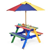 Dortala Kids Picnic Table, Wooden Outdoor Toddler Table And Bench Set With Removable Umbrella, Children Activity Table Set For Patio, Garden, Backyard, Girls & Boys Gift, Colorful