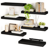 Fixwal 158In Black Floating Shelves Set Of 6 Wood Shelves Farmhouse Shelf Wall Decor For Bathroom Bedroom Living And Kitche