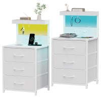 Szlhanjz Nightstands Set Of 2 Led End Table With 3 Drawers And Type C Charging Station Storage Dresser Night Stand With Hooks