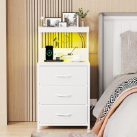 Szlhanjz Nightstands Set Of 2 Led End Table With 3 Drawers And Type C Charging Station Storage Dresser Night Stand With Hooks