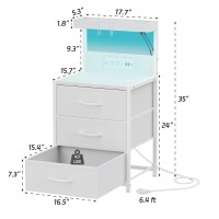 Szlhanjz Nightstands Set Of 2 Led End Table With 3 Drawers And Type C Charging Station Storage Dresser Night Stand With Hooks