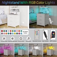 Szlhanjz Nightstands Set Of 2 Led End Table With 3 Drawers And Type C Charging Station Storage Dresser Night Stand With Hooks