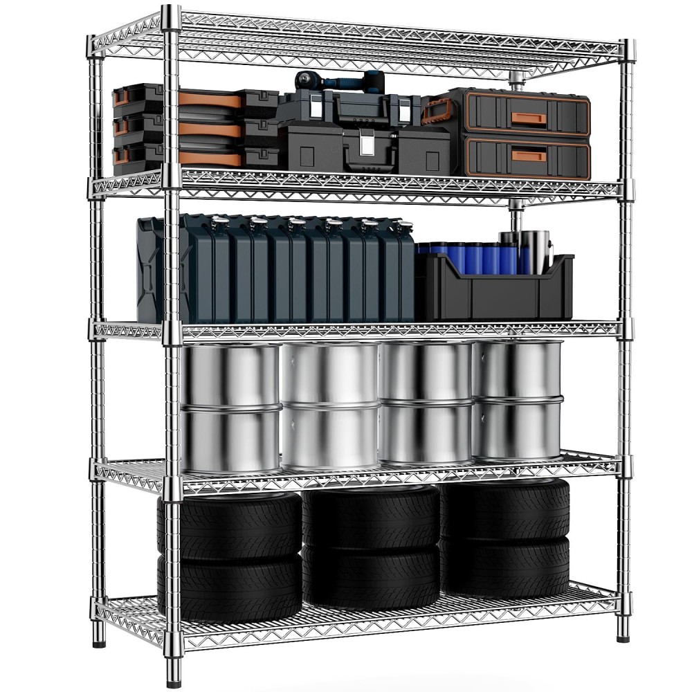 Mzg 2200 Lbs Garage Shelving 5 Tier Industrial Metal Shelving Units For Commercial Basement Pantry Warehouse School Chrome