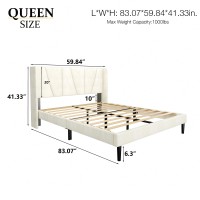 Haoara Queen Size Bed Frame With Headboard Velvet Upholstered Platform Bed Frames Contemporary Mattress Foundation Noise Free