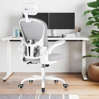 Farini Ergonomic Computer Flip-Up Armrests, Adjustable Headrest & Lumbar Support,White, Home Office Chair