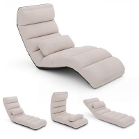 Komfott Foldable Floor Lazy Sofa With Pillow, Indoor Chaise Lounger With 5 Adjustable Positions, Adjustable Back Support & Footrest, Video Gaming Chair For Home, Office, Reading, Watching (Beige)
