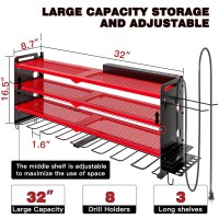 Nattydot Power Tool Organizer Wall Mount With Charging Station Cordless Tool Organizer 8 Drill Holder 4 Layer Storage Rack For