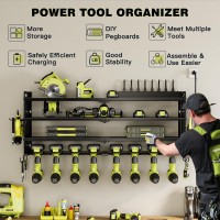 Nattydot Power Tool Organizer Wall Mount With Charging Station Cordless Tool Organizer 8 Drill Holder 4 Layer Storage Rack For