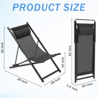 Menkxi 2 Pcs Patio Sling Chair Foldable Outdoor Lounge Chair With Headrest Portable Sling Chair Adjustable 5 Levels Height Alum