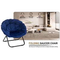 Folding Faux Fur Saucer Chair Portable Folding Soft Moon Chair For Bedroom Dorm Rooms Apartments Lounging Garden Blue